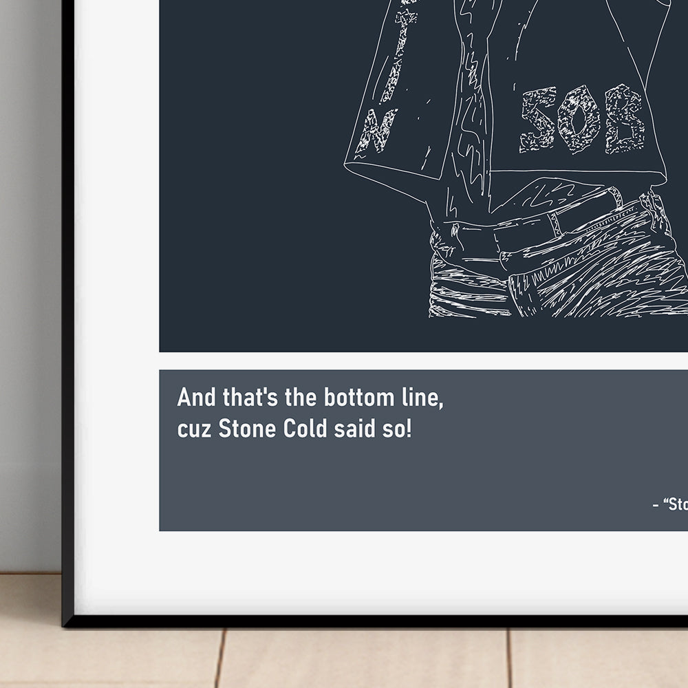 Stone Cold Steve Austin Art Print Poster Quotes Blue Frame 02