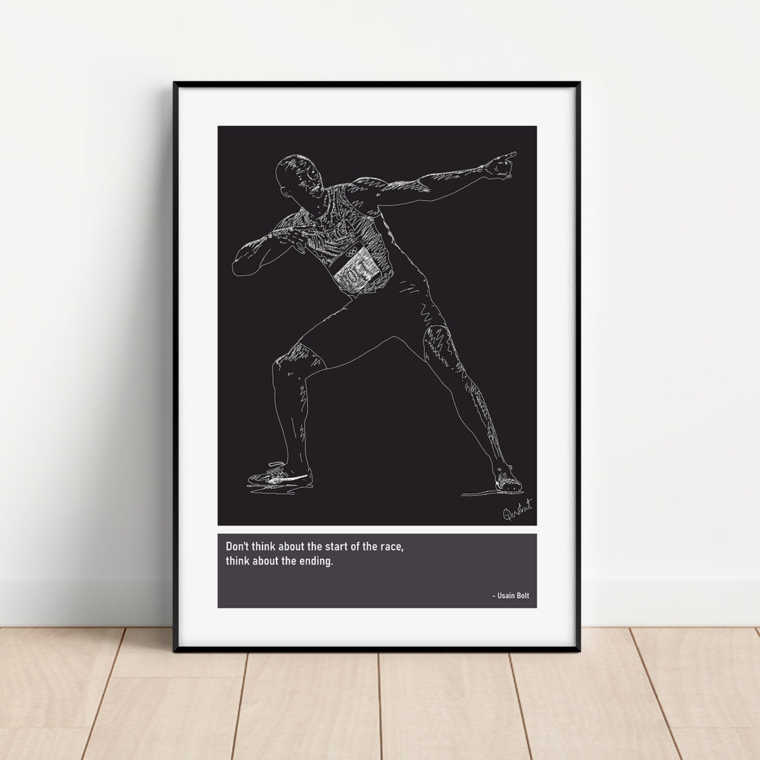 Usain Bolt Athlete Art Print Poster Quotes Black Frame 01