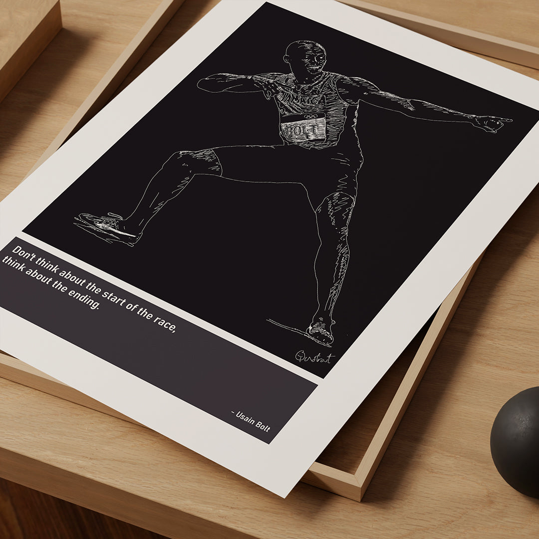 Usain Bolt Athlete Art Print Poster Quotes Black Frame 03