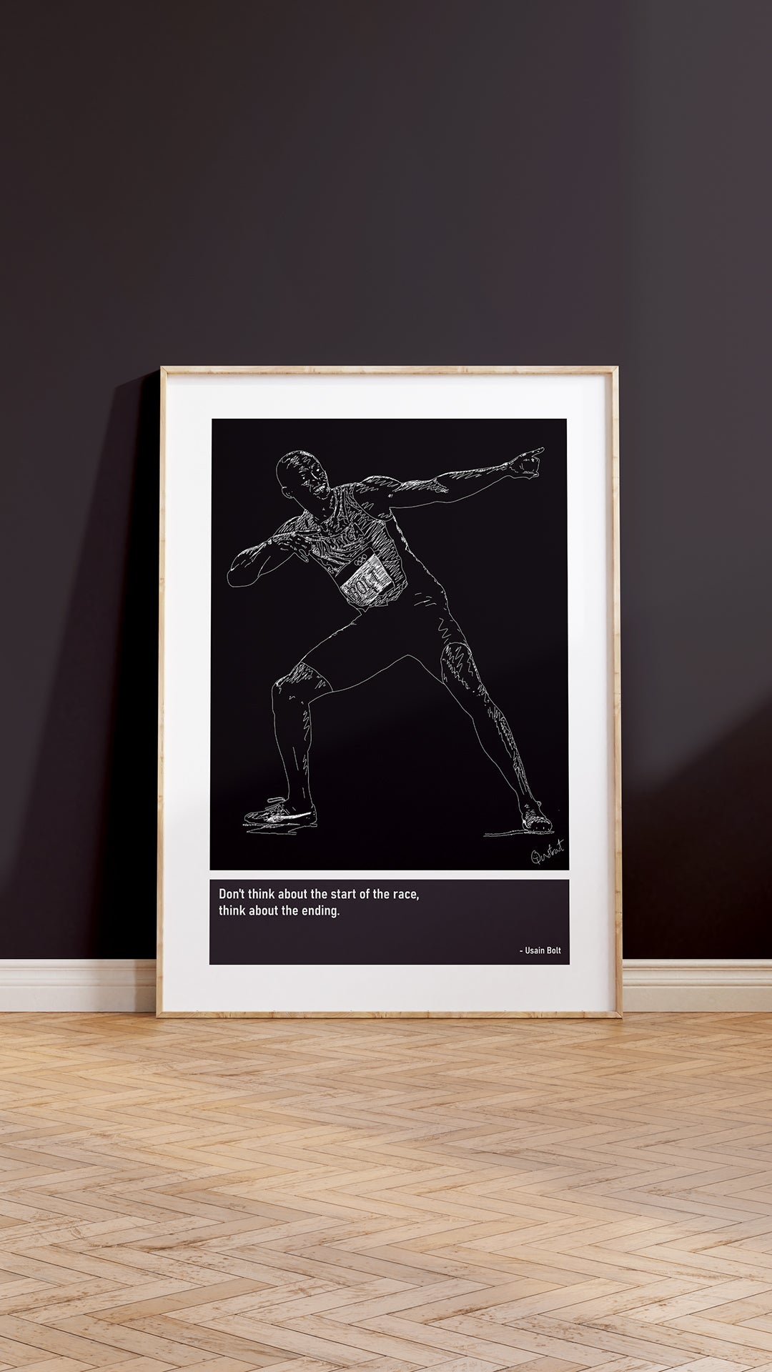Usain Bolt Athlete Art Print Poster Quotes Black Frame 05