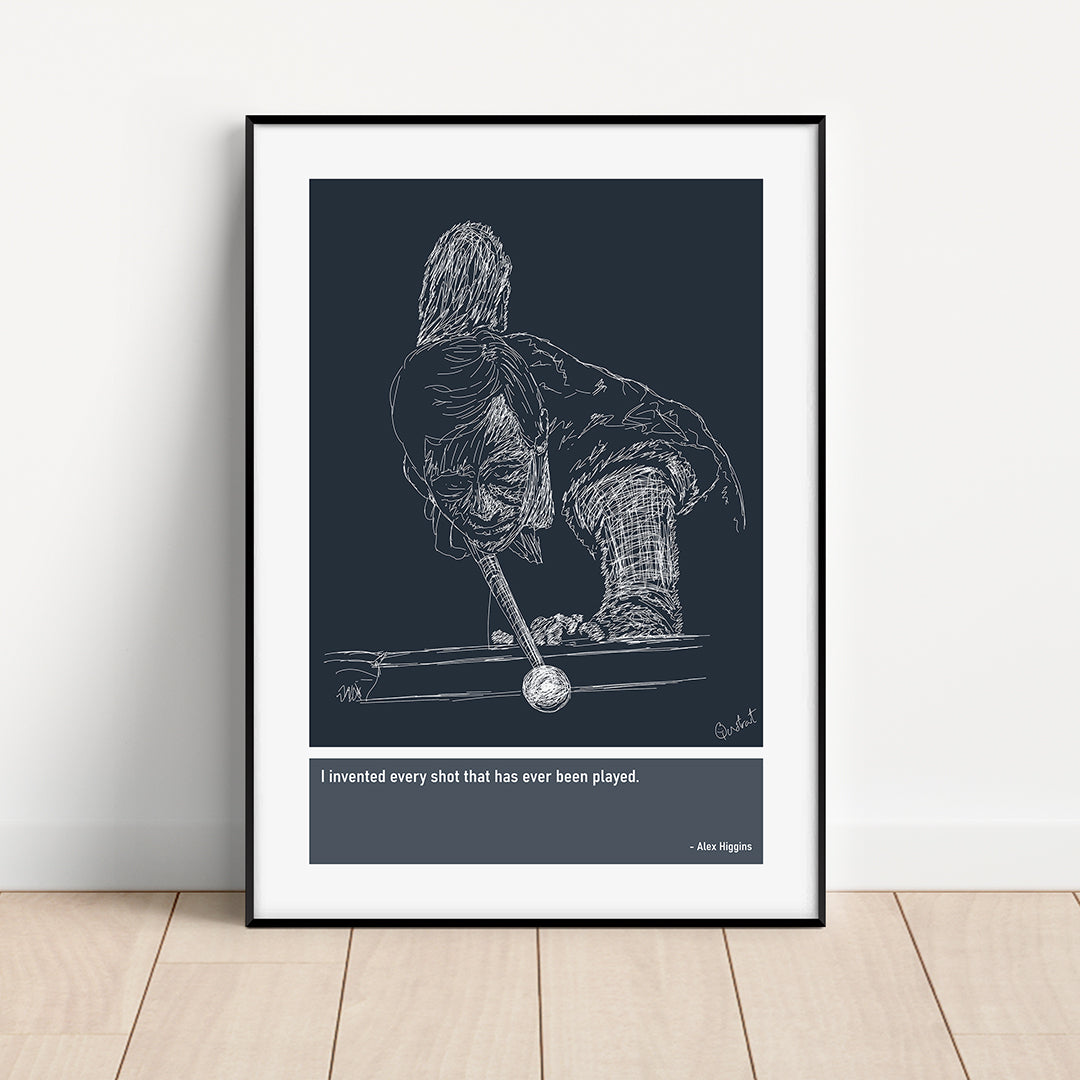 Alex Higgins Snooker Art Print Poster Quotes Blue Frame 01