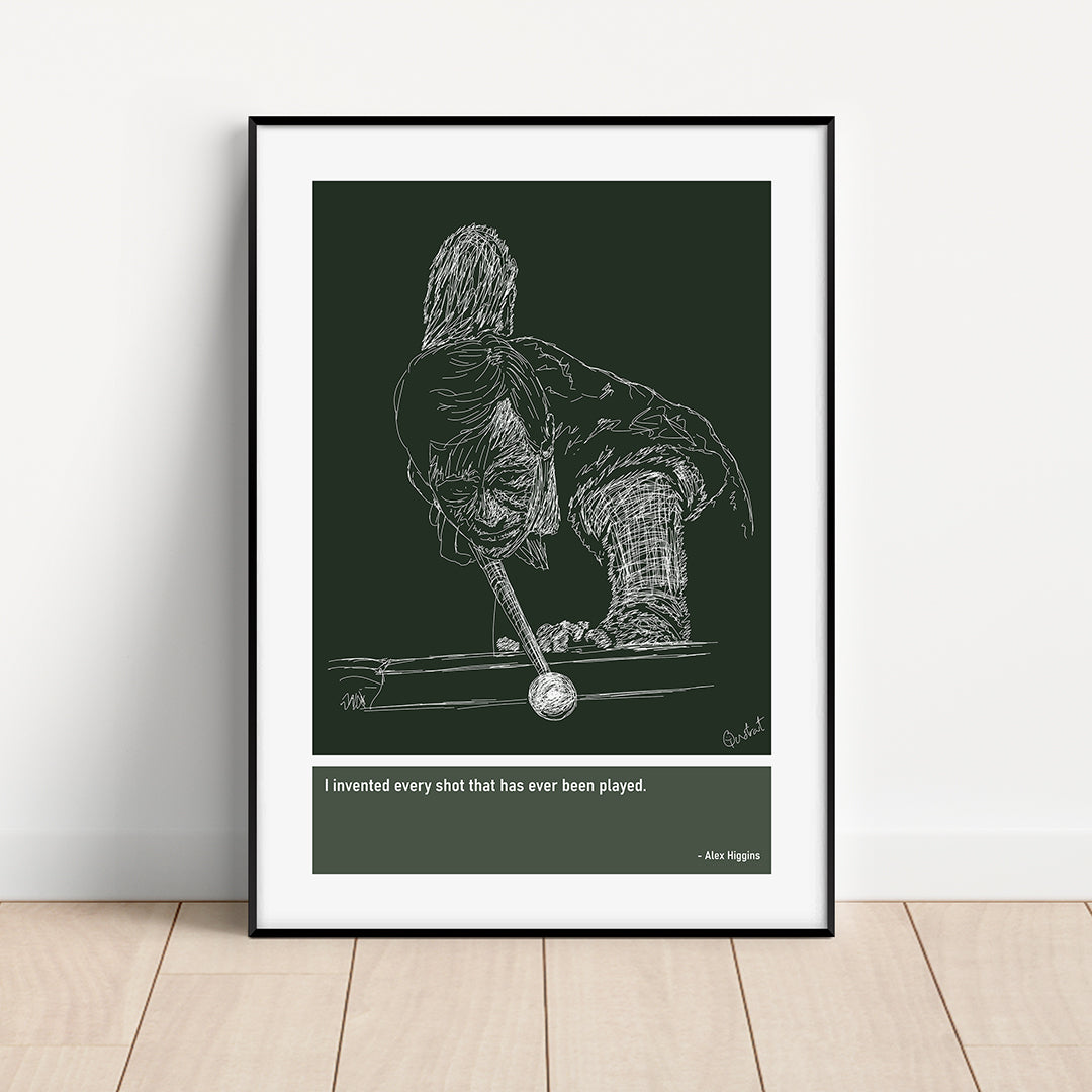 Alex Higgins Snooker Art Print Poster Quotes Green Frame 01