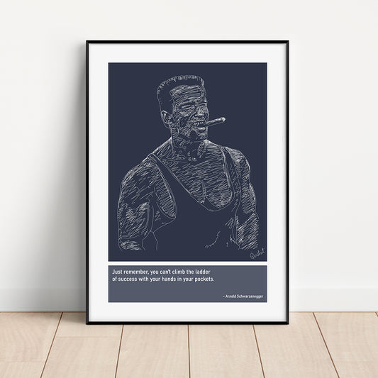 Arnold Schwarzenegger Bodybuilding Art Print Poster Quotes Blue Frame 01