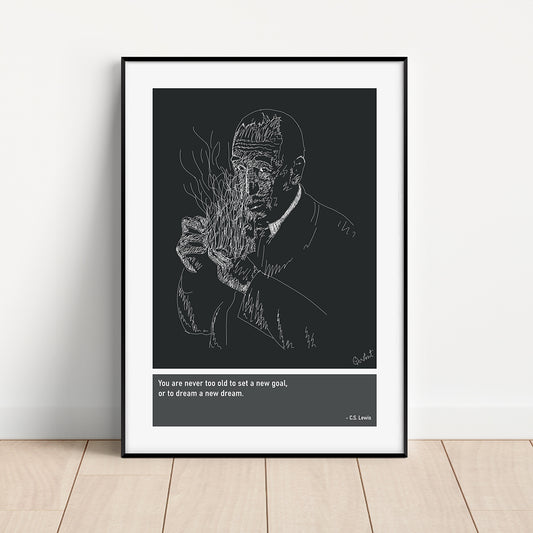 CS Lewis Author Narnia Faith Art Print Poster Quotes Grey Frame 01