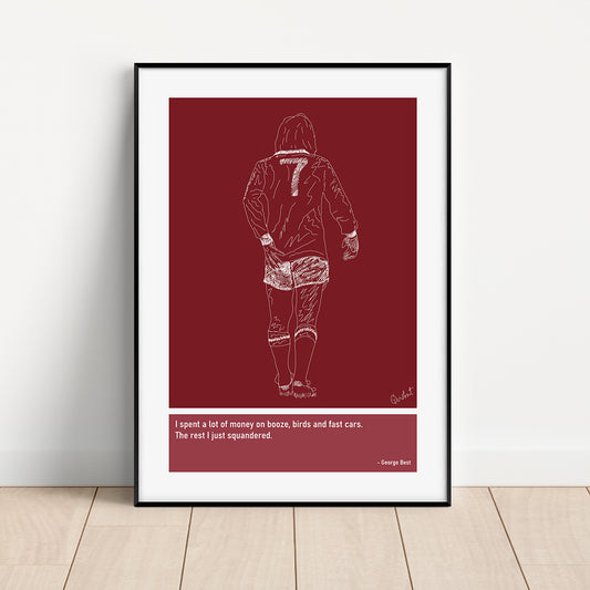 George Best Man Utd Art Print Poster Quotes Red Frame 01