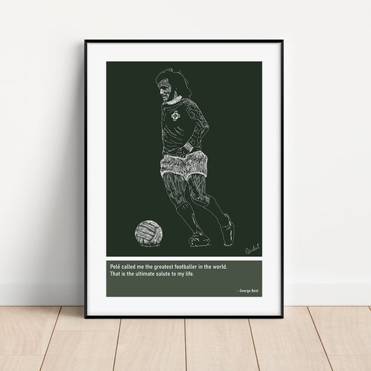 George Best NI Art Print Poster Quotes Green 01