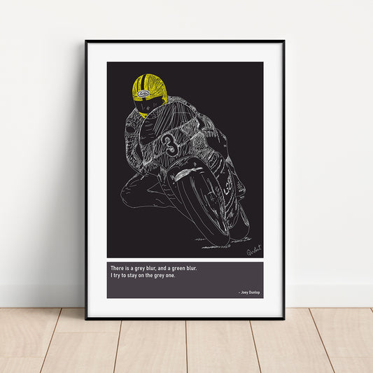 Joey Dunlop Motorbike Art Print Poster Quotes Black Frame 01 TT