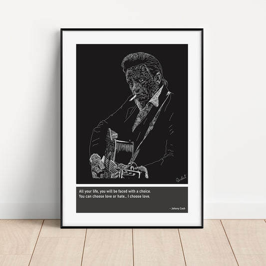 Johnny Cash Guitar Art Print Poster Quotes Black Frame 01