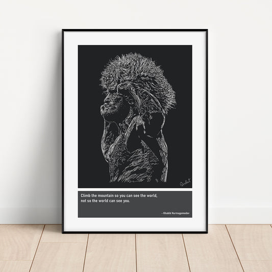 Khabib Nurmagomedov MMA Art Print Poster Quotes Blue Frame 01