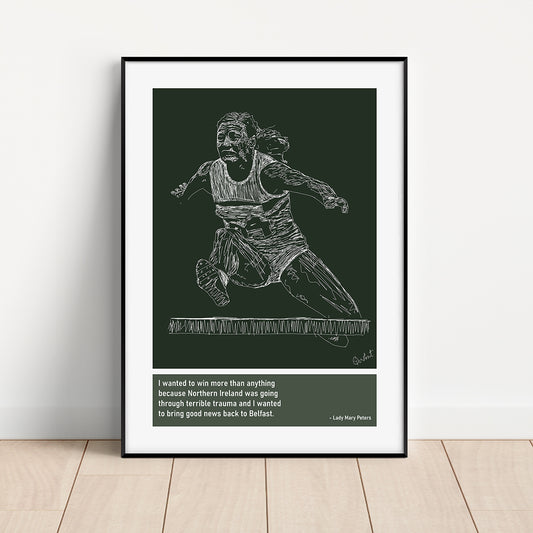 Mary Peters Olympic Art Print Poster Quotes Green Frame 01