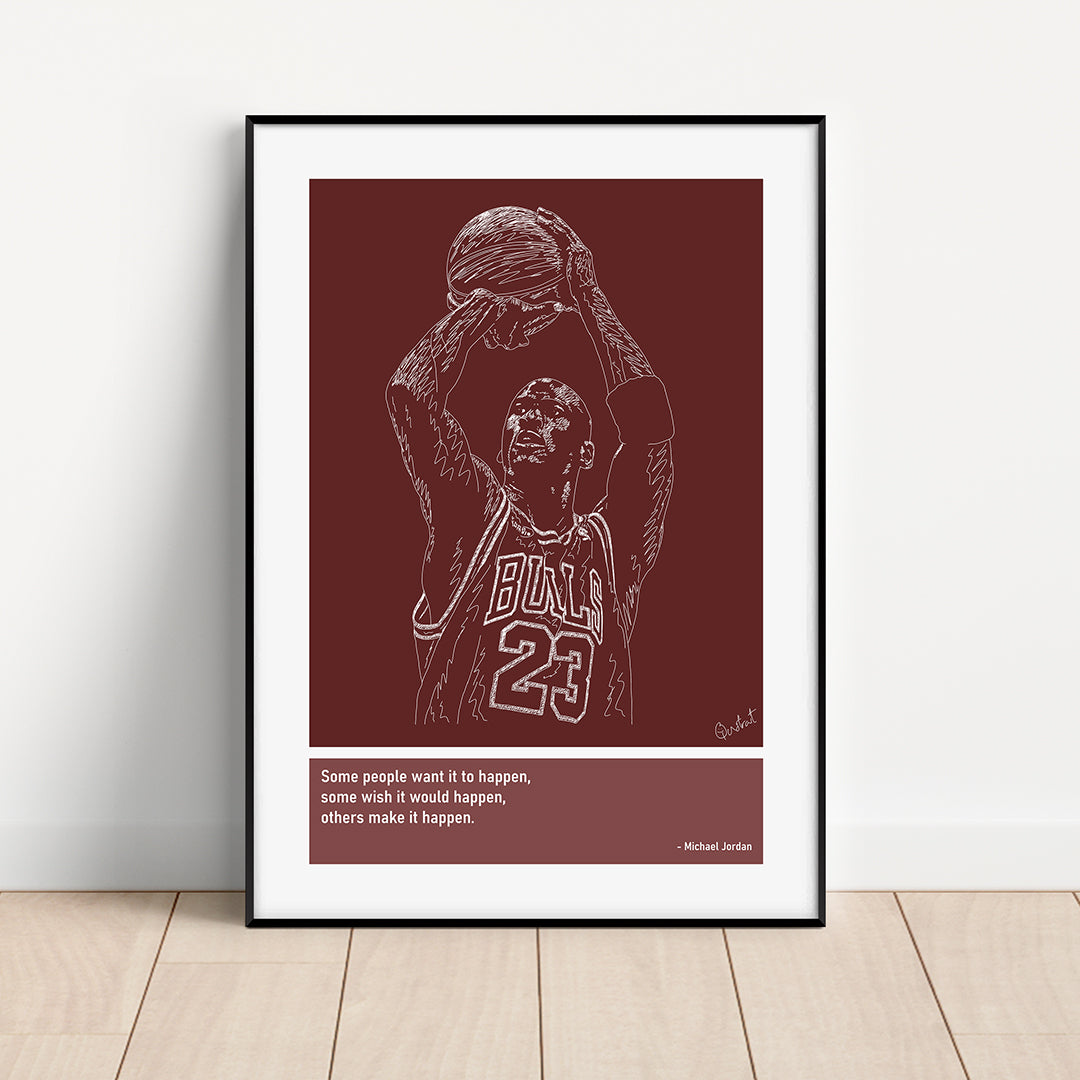 Michael Jordan Basketball Art Print Poster Quotes Red Frame 01