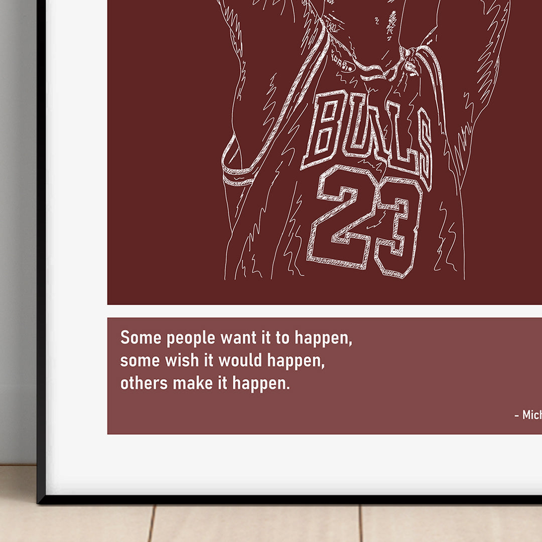 Michael Jordan Basketball Art Print Poster Quotes Red Frame 02