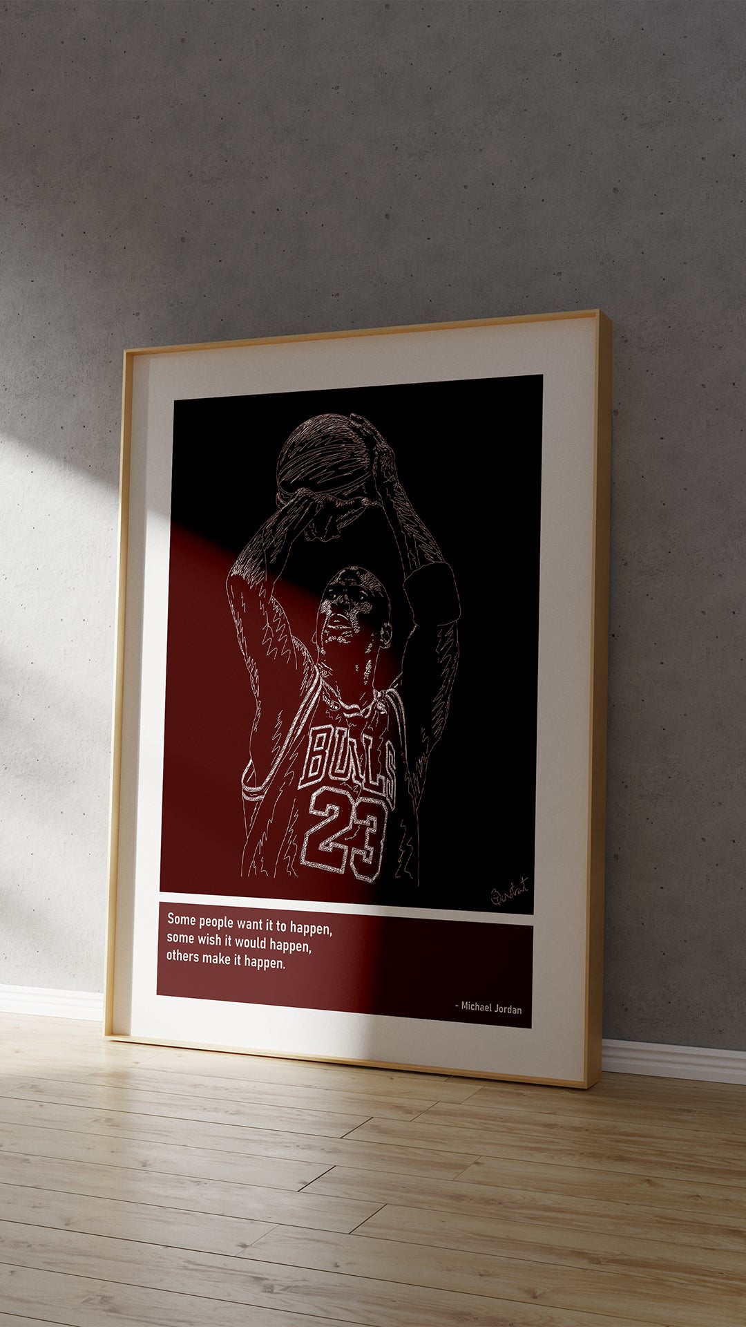 Michael Jordan Basketball Art Print Poster Quotes Red Frame 04