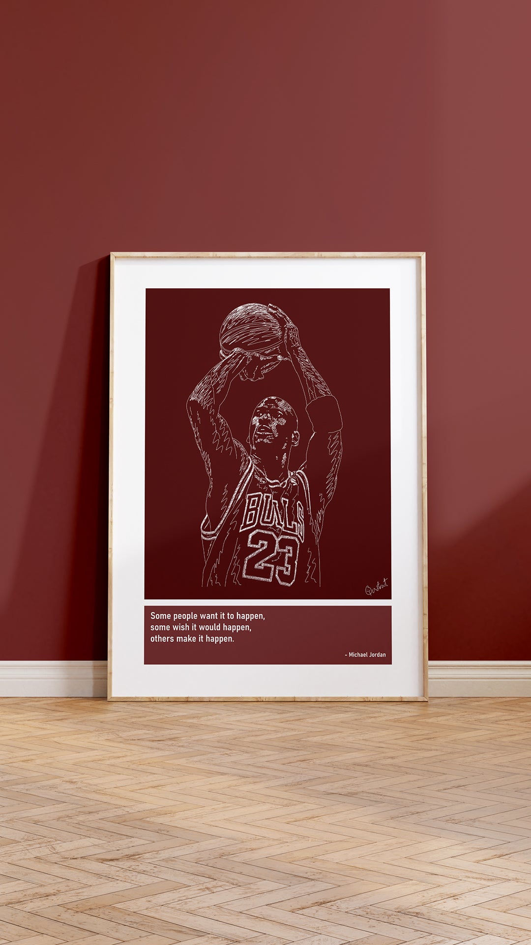 Michael Jordan Basketball Art Print Poster Quotes Red Frame 05