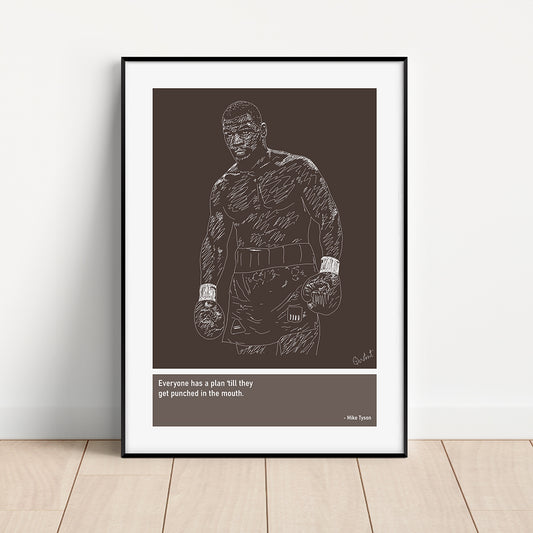 Mike Tyson Boxing Art Print Poster Quotes Brown Frame 01