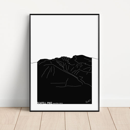 Scafell Pike Mountain Scribble Line Art Print England 01