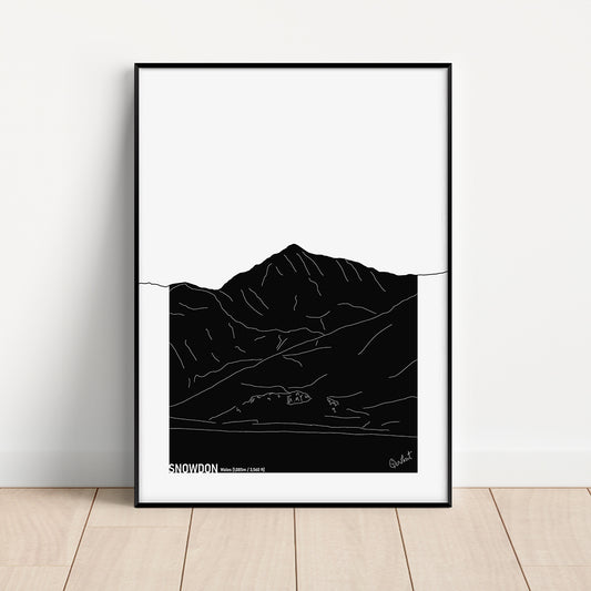 Snowdon Mountain Line Art Print Wales 01