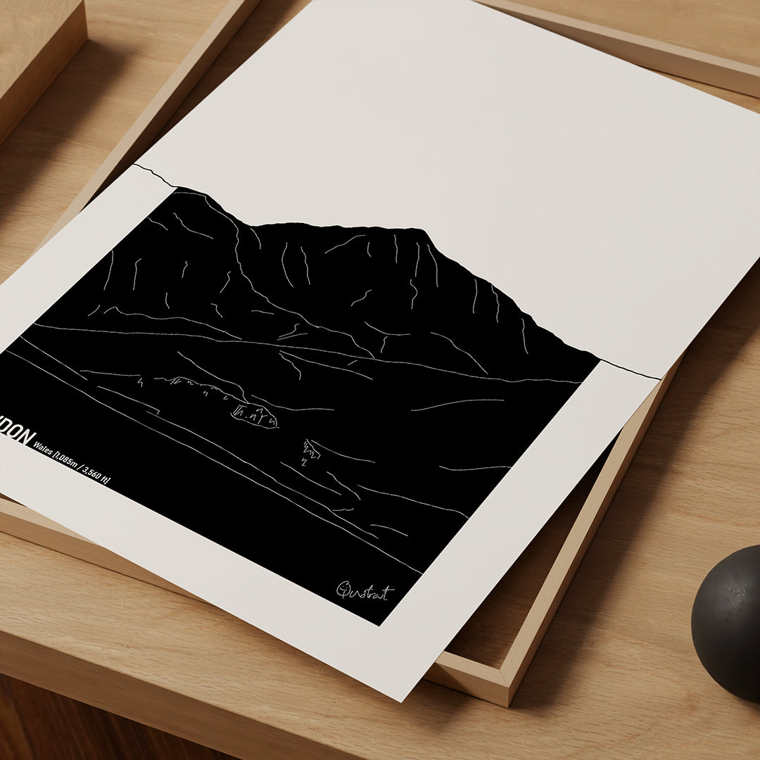 Snowdon Mountain Line Art Print Wales 03