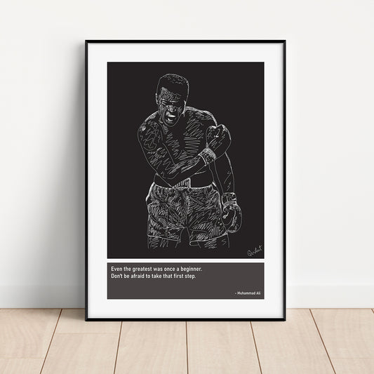 Muhammad Ali Boxing Art Print Poster Quotes Black Frame 01