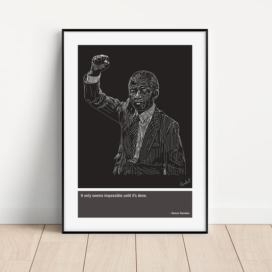 Nelson Mandela Art Print Poster Quotes Black Frame 01