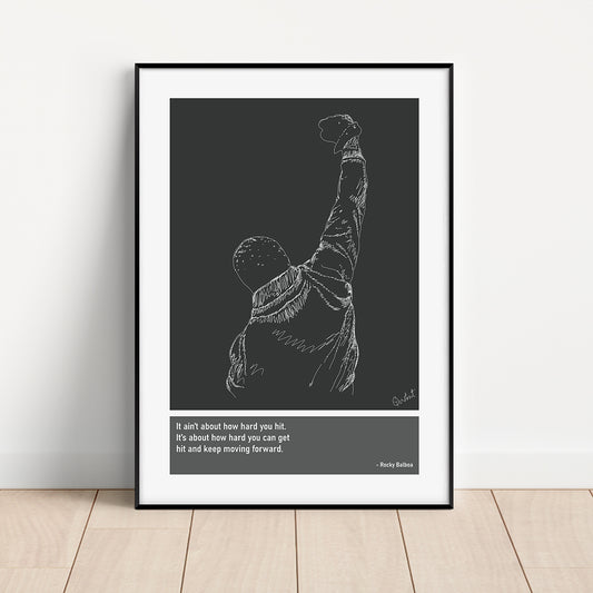 Rocky Balboa Boxing Art Print Poster Quotes Grey Frame 01