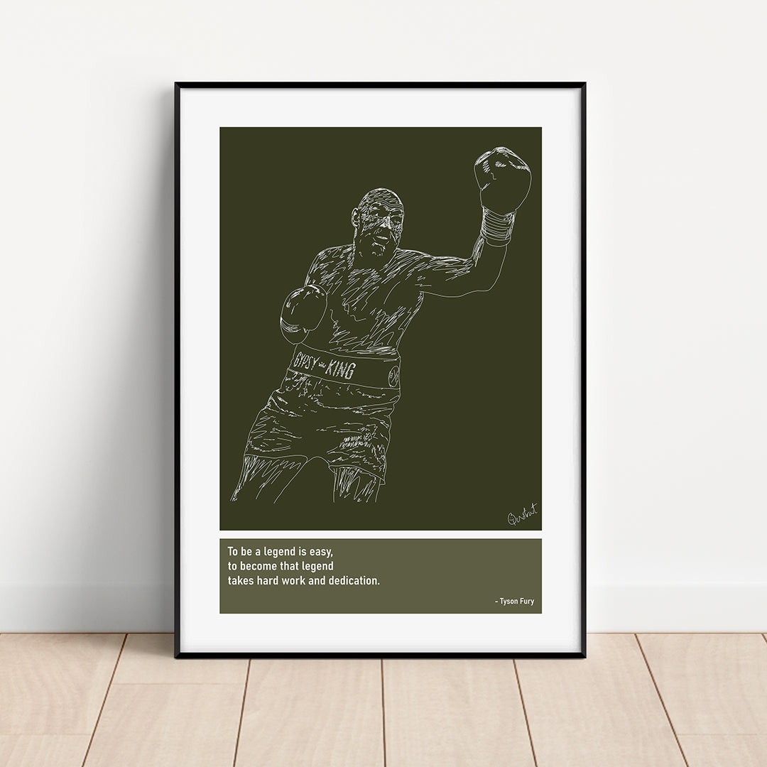 Tyson Fury Boxing Art Print Poster Quotes Green Frame 01