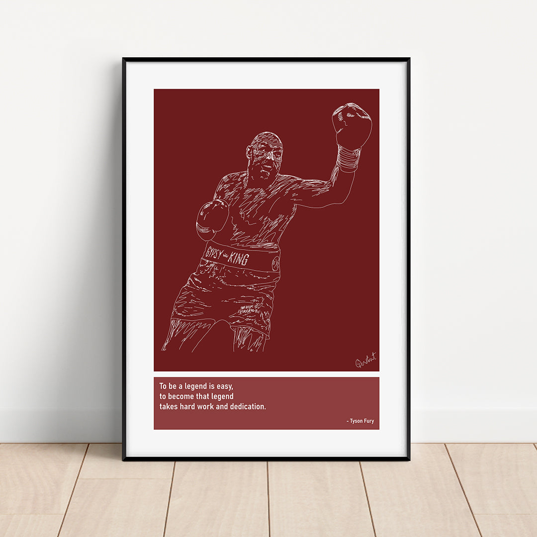 Tyson Fury Boxing Art Print Poster Quotes Red Frame 01