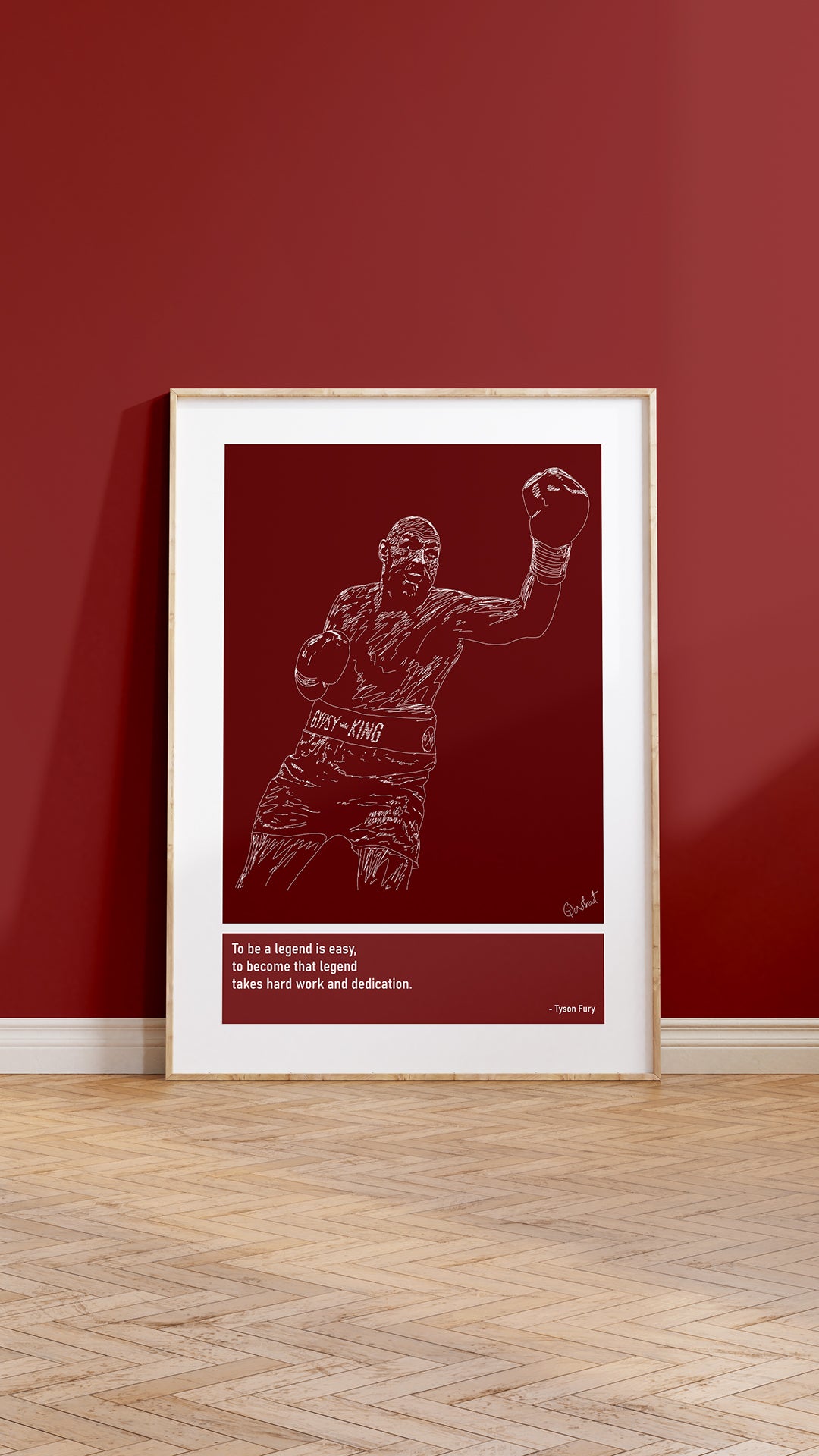 Tyson Fury Boxing Art Print Poster Quotes Red Frame 05