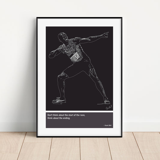 Usain Bolt Athlete Art Print Poster Quotes Black Frame 01