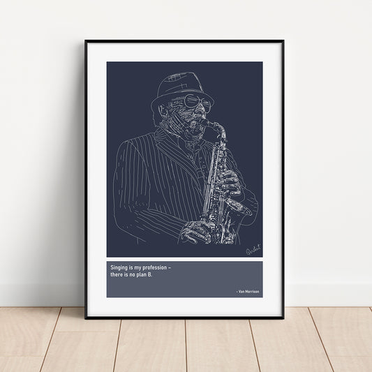 Van Morrison Music Art Print Poster Quotes Blue Frame 01